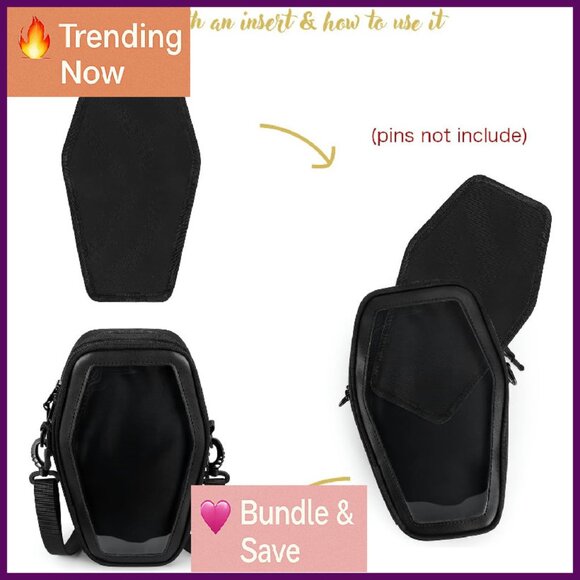 Gothic Crossbody Bag with Insert Coffin Purse Halloween Accessory - Picture 2 of 4